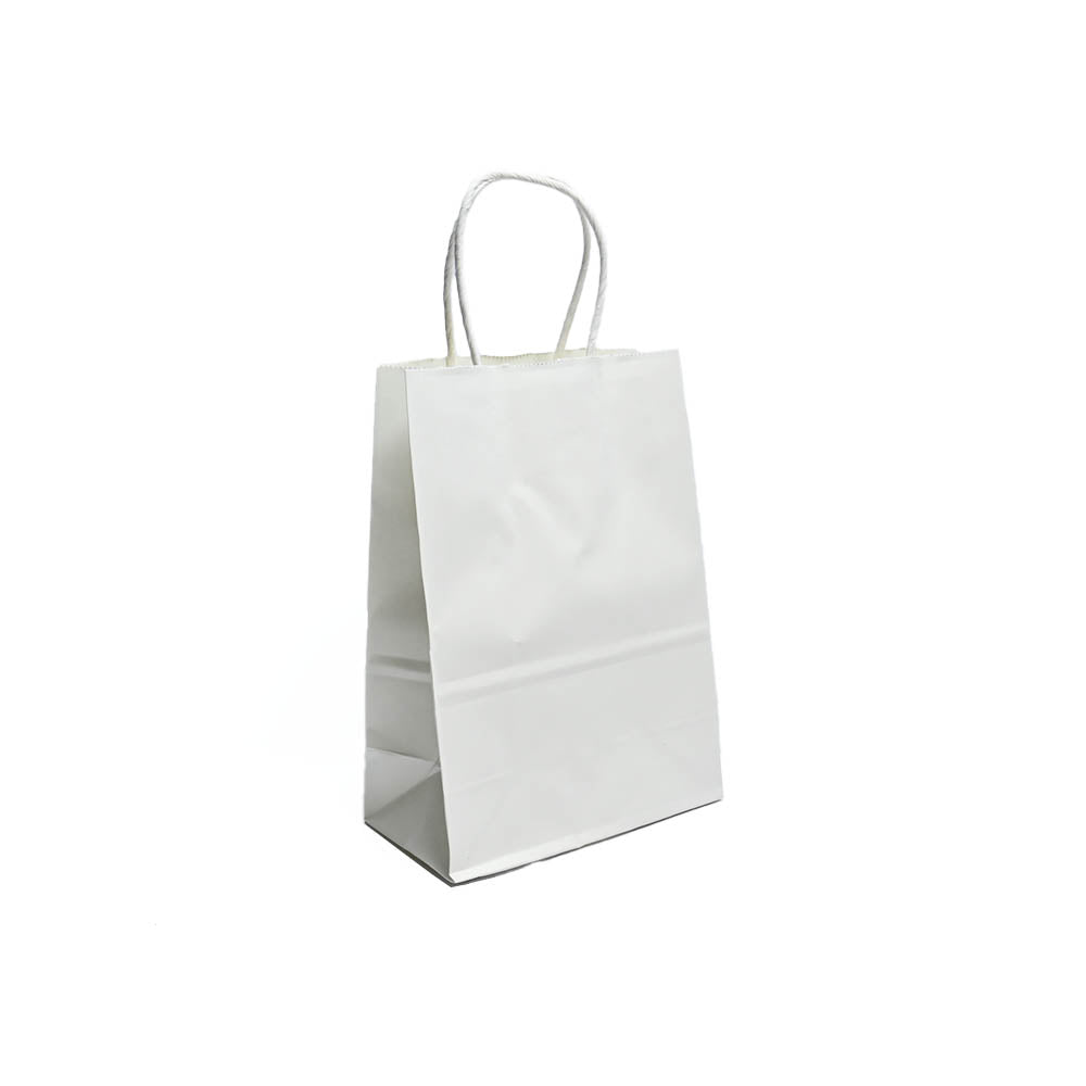 12 Bolsas Colores Kraft 16x21x8cm Boutique Cumpleaños con Asa Color: Blanco