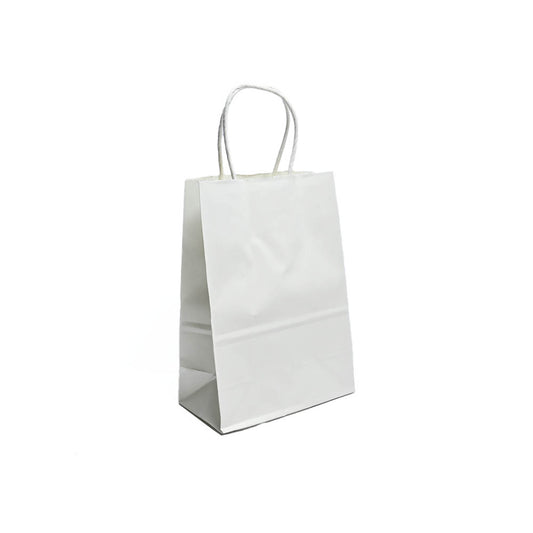 12 Bolsas Colores Kraft 16x21x8cm Boutique Cumpleaños con Asa Color: Blanco