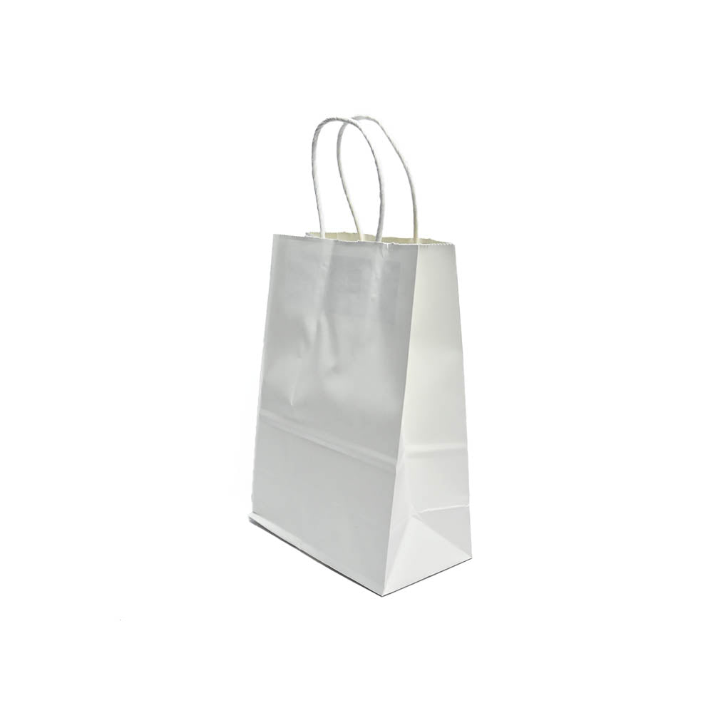 12 Bolsas Colores Kraft 16x21x8cm Boutique Cumpleaños con Asa Color: Blanco