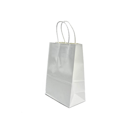 12 Bolsas Colores Kraft 16x21x8cm Boutique Cumpleaños con Asa Color: Blanco