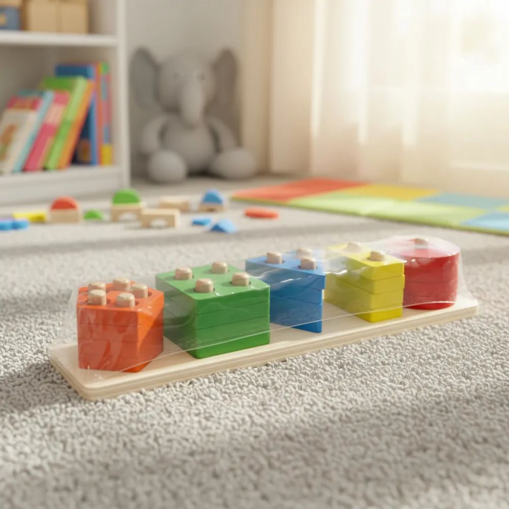 Juego Encaje Geométrico 5 Columnas Colores de Madera