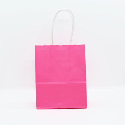 12 Bolsas Colores Kraft 13x21x8cm Boutique Cumpleaños con Asa Color: Rosa Chicle