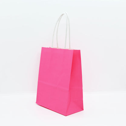 12 Bolsas Colores Kraft 13x21x8cm Boutique Cumpleaños con Asa Color: Rosa Chicle