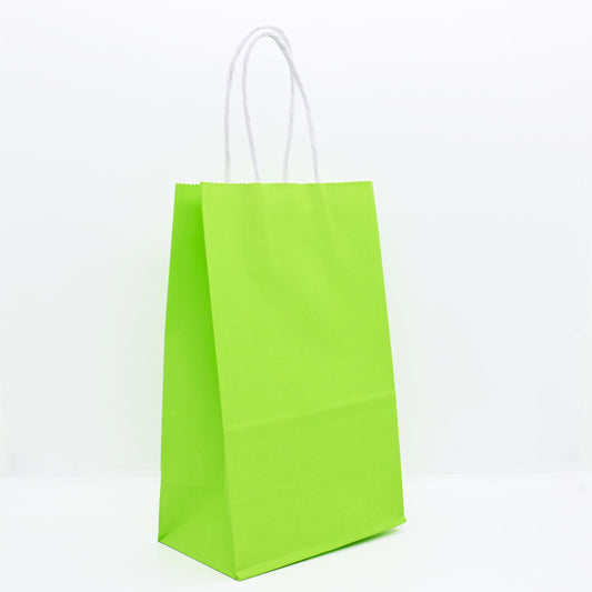 12 Bolsas Colores Kraft 13x21x8cm Boutique Cumpleaños con Asa Color: Verde