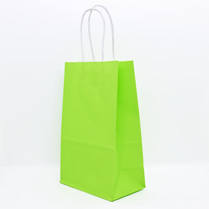 12 Bolsas Colores Kraft 13x21x8cm Boutique Cumpleaños con Asa Color: Verde