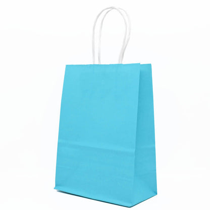 12 Bolsas Colores Kraft 16x21x8cm Boutique Cumpleaños con Asa Con Asa Color: Celeste