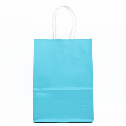 12 Bolsas Colores Kraft 16x21x8cm Boutique Cumpleaños con Asa Con Asa Color: Celeste