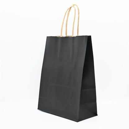 12 Bolsas Colores Kraft 13x21x8cm Boutique Cumpleaños con Asa Color: Negro