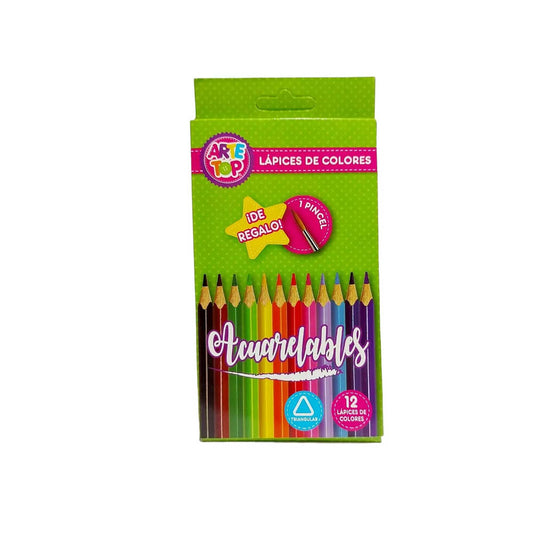 Lápices 12 Colores Acuarelables Arte top + Pincel