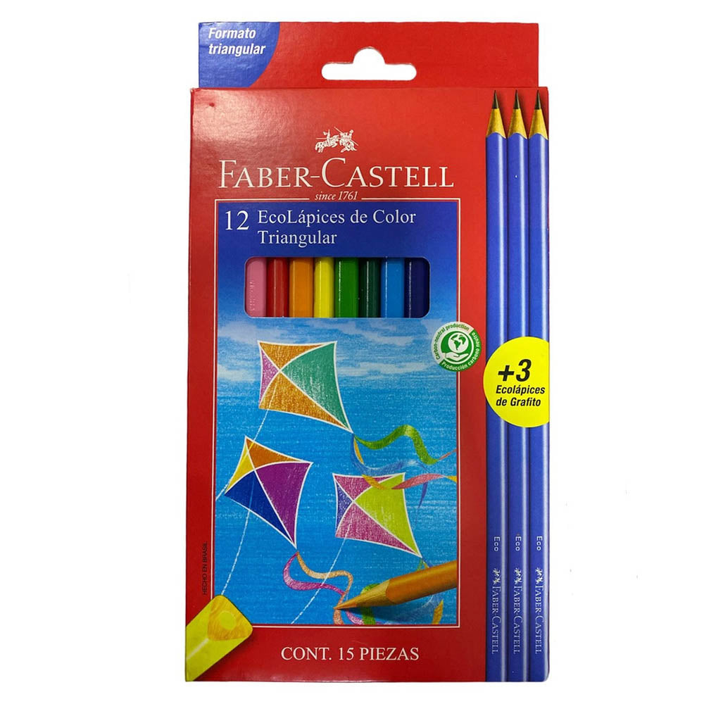 Lápices Colores Faber-Castell Ecolápices Triangular 12+3 Grafitos