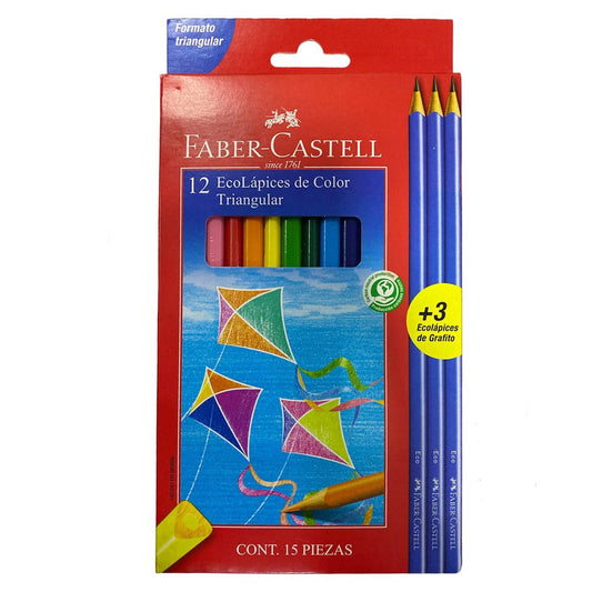 Lápices Colores Faber-Castell Ecolápices Triangular 12+3 Grafitos