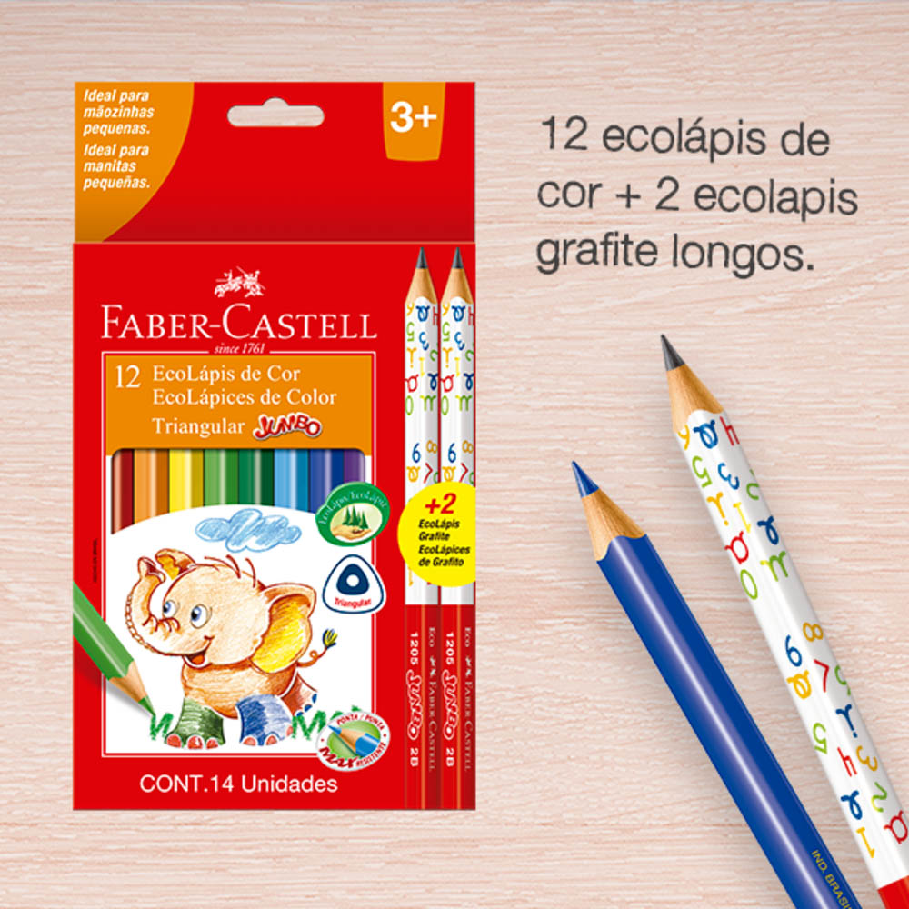 Lápices De Colores Eco Jumbo x12 + 2 Grafitos Faber Castell