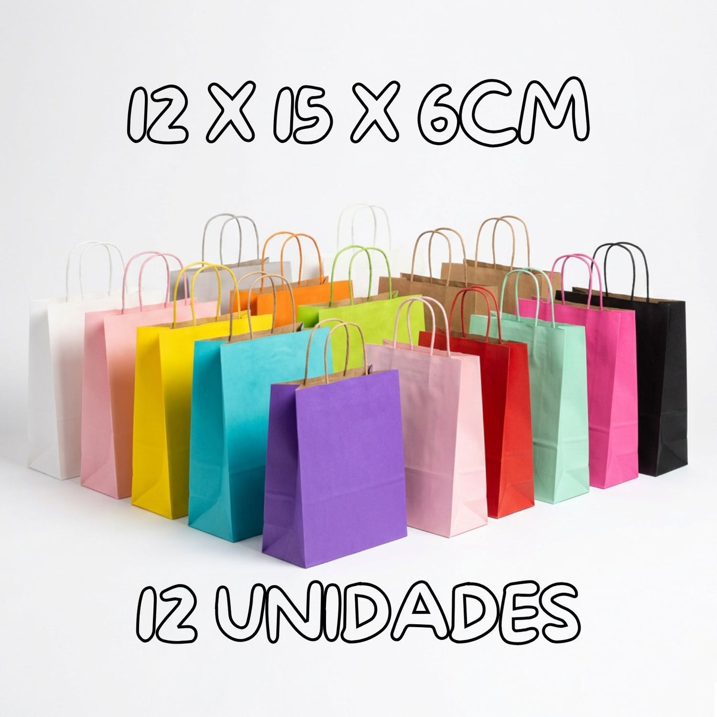 12 Bolsas de Papel Kraft 12x15x6cm con Manilla – Boutique y Cumpleaños