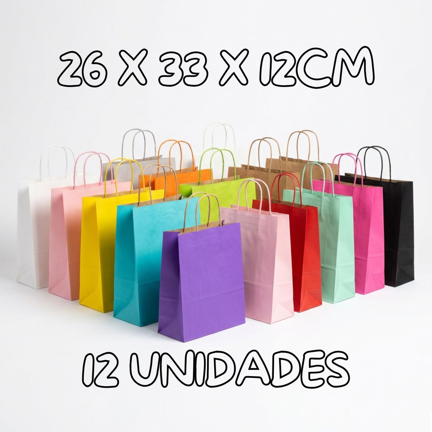 12 Bolsas de Papel Kraft 26x33x12cm con Manilla – Boutique y Cumpleaños