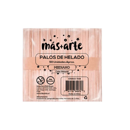 Palos de Helado Natural Mas Arte 50 Unidades.