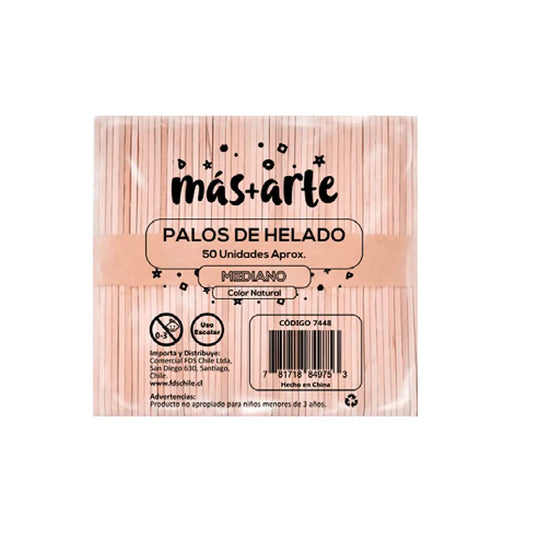 Palos de Helado Natural Mas Arte 50 Unidades.