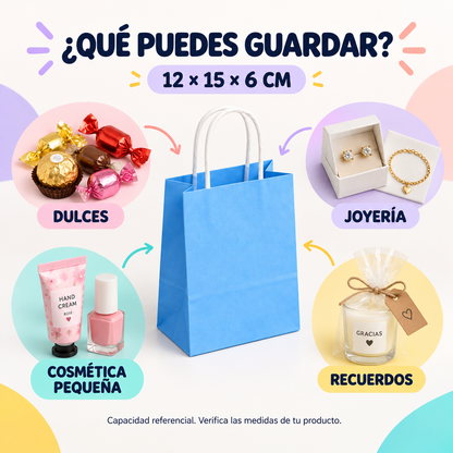 12 Bolsas de Papel Kraft 12x15x6cm con Manilla – Boutique y Cumpleaños